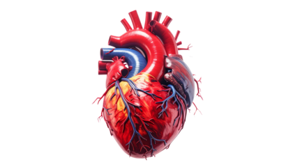 A human heart anatomy model illustration in a vibrant red cartoon design on white background