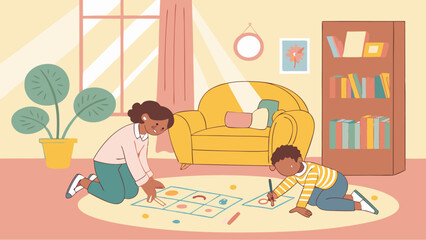 Mother and Child Engaging in Educational Activity at Home.