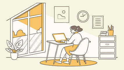 Young woman working diligently on her laptop at a desk.