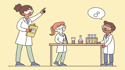 Teacher and students conducting a science experiment in a laboratory.