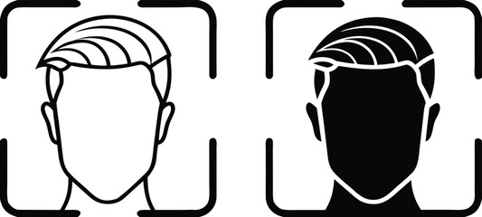 Face ID Icons. Black and White Vector Illustration. Face Recognition Feature Used to Unlock Devices, Authorize Purchases, and Log in to Apps. Password and Data Security Concept

