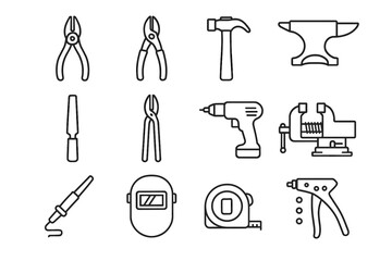 Tools vise iron hammer icon welding soldering crafting metal mask rivet vector