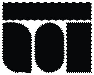 Round and Rectangle shape frame with zigzag edge. Rectangular jagged curved box element. Geometric zig zag wavy stickers. Wiggly undalute square badge, ate poster, banner, social media template. eps10