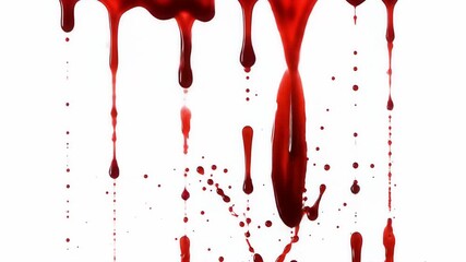 Red liquid drops and splashes in motion against a white background - Powered by Adobe