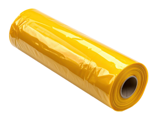 Rolled-up, bright yellow plastic film