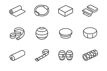 Board gear icon block ankle pilates yoga icons vector foam roller bands