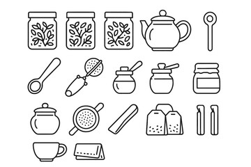 Glass tea icon sealing pot herbal jar infuser strainer diy clips vector