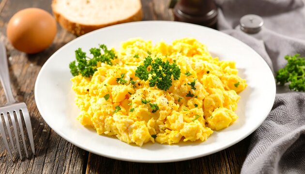 Scrambled eggs on a plate - Powered by Adobe
