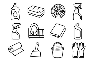 Modern cloth drying icon gloves cleaner rack vector mop bottle sponge icons