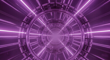 Fototapeta premium Abstract tunnel of purple neon lights creates a futuristic and mesmerizing visual experience, perfect for scifi or technology themed projects.