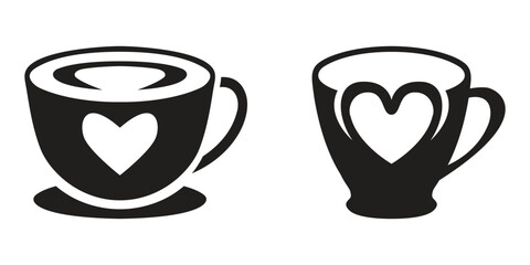 Vector set illustration of love heart cup silhouettes