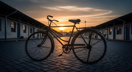 Fototapeta premium Classic Bicycle Silhouetted Against a Sunset A Timeless Image of Freedom and Nostalgia