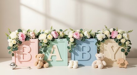 Baby Blocks Decorated with Flowers for Nursery Decor
