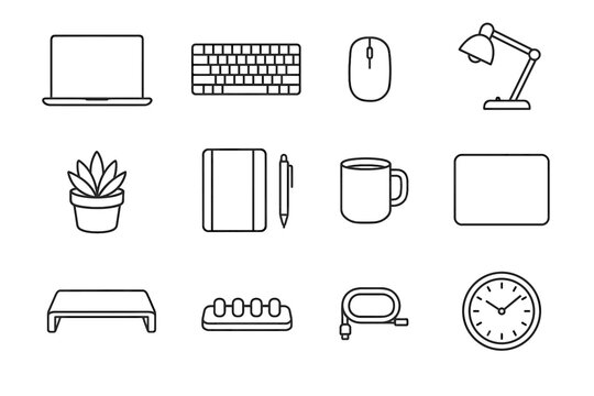 Stand wall vector icon coffee desk minimal mat wireless potted keyboard succulent