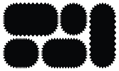 Round and Rectangle shape frame with zigzag edge. Rectangular jagged curved box element. Geometric zig zag wavy stickers. Wiggly undalute square badge, ate poster, banner, social media template. eps10