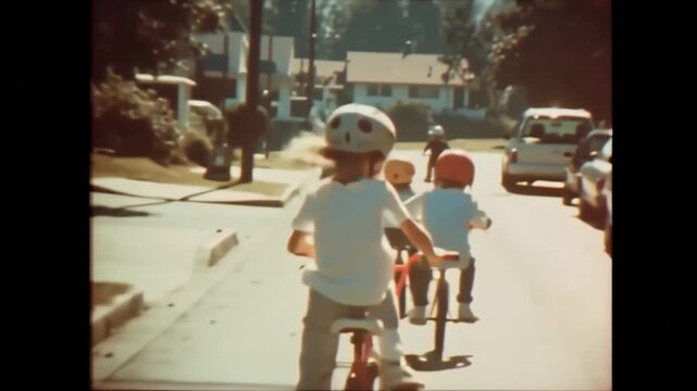 Children Riding Bicycles in a Suburban Neighborhood on a Sunny Day Generative AI
