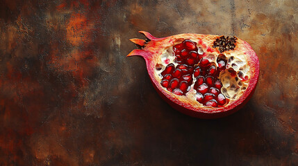 f a pomegranate slice, showcasing its vibrant red seeds.