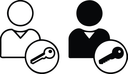 Login Icons. Black and White Vector Illustrations. Website User and Key. Account Access Rights Confirmation. Password and Data Security Concept

