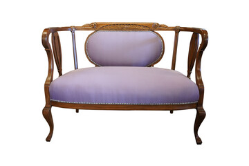 Antique Wooden Armchair with Lavender Upholstery PNG