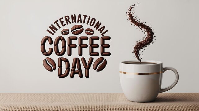 Creative coffee typography design with beans and steaming cup illustration celebrating international coffee day in style