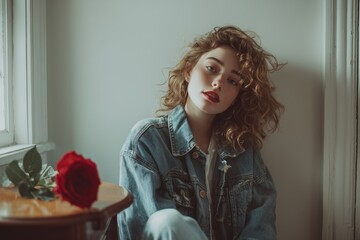 Ethereal Grace: A portrait of a girl captured in a moment of serene contemplation, embraced by soft light.