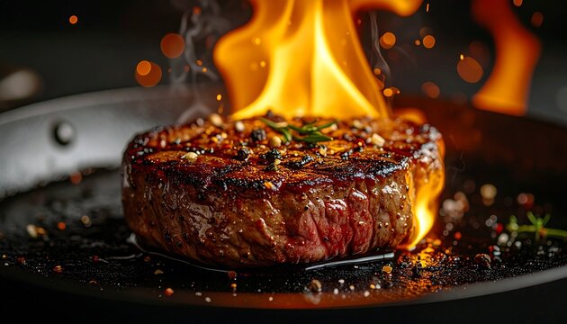Gourmet Steak Flamb&eacute; in Slow Motion