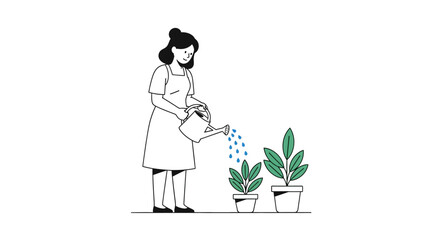 Woman Watering Plants - Cultivating Growth and Nurturing Nature.