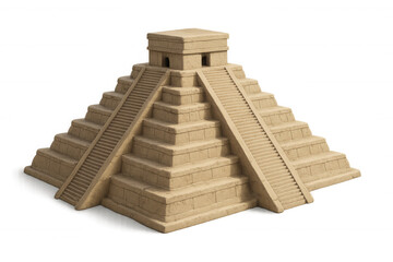 3d rendering of an ancient mayan pyramid showcasing intricate stonework and steep stairs, set against a transparent background