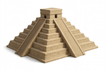 3d rendering of an ancient mayan pyramid showcasing intricate stonework and steep stairs, set against a transparent background
