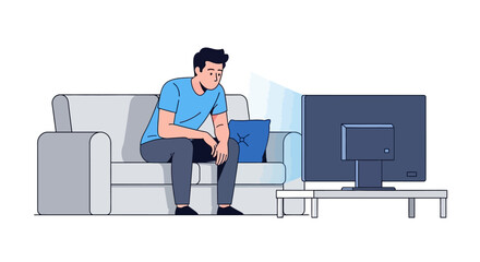 Man watching television sitting on the sofa at home.