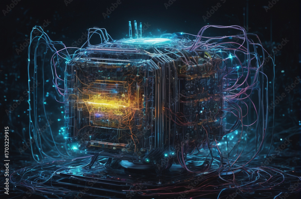 Wall mural quantum neural core. generative ai.