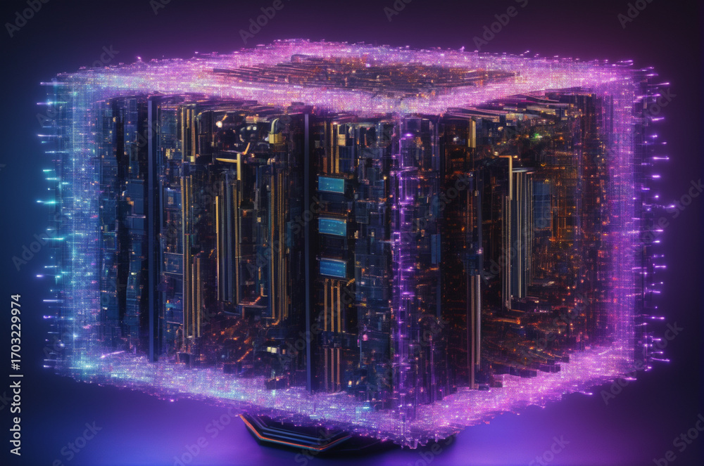 Wall mural holographic data cube. generative ai.