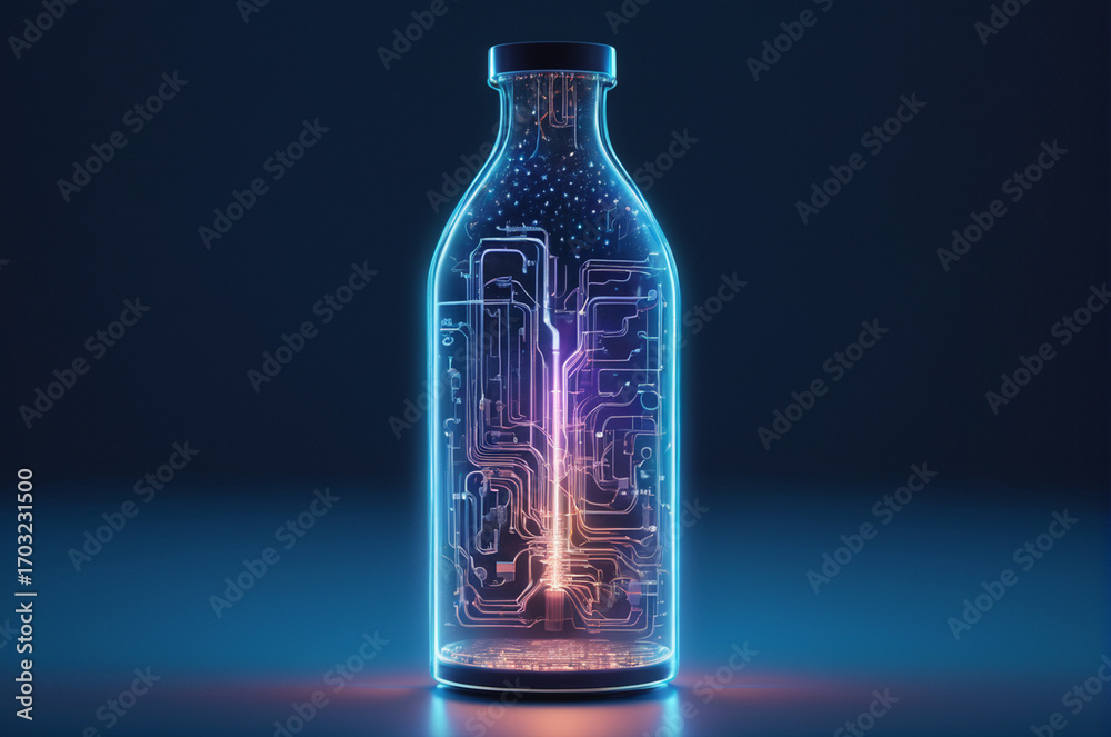 Wall mural digital circuit in a bottle. generative ai.