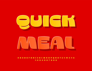 Vector Prpmo board Quick Meal. Fashion Yellow  Font. Artistic Alphabet Letters, Numbers and Symbols