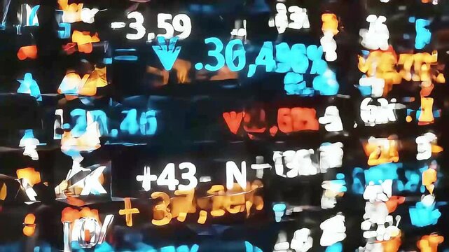Closeup of Digital Stock Market Display Showing Financial Data and Percentages