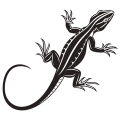 Detailed black and white illustration of a lizard reptile creature.