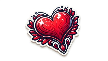 red heart shape sticker isolated on white background