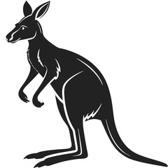 Silhouette of a kangaroo standing tall against a white backdrop.