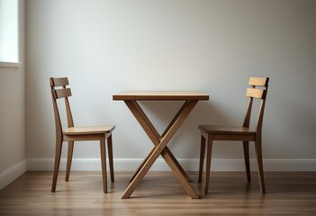 Minimalist Oak Dining Set: Two Chairs and Square Table
