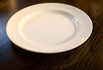 Empty White Plate on Dark Wood Table