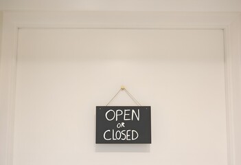 Simple Open or Closed Sign on White Door