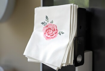 Stack of Floral-Patterned Napkins in Dispenser