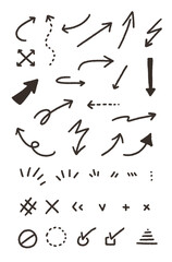 Hand drawn arrows and symbols vector set for note taking and journaling