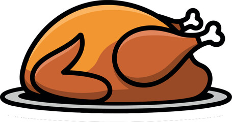 Crispy roasted turkey dinner icon on plate simple food graphic vector hand drawn