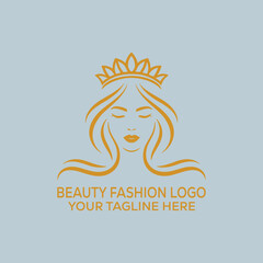 Elegant Beauty Fashion Logo with Woman Face and Crown Design