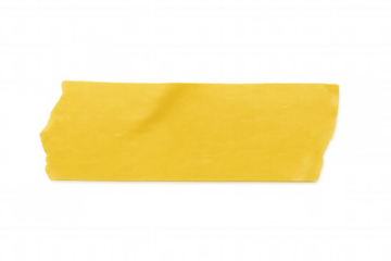 Yellow masking tape with frayed edges, ripped and crumpled, lying isolated against transparent backdrop, ready for graphic design placement