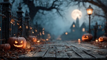Spooky Halloween Night with Jack-o'-Lanterns