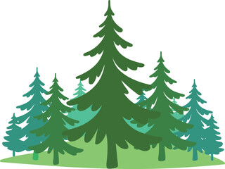 Evergreen forest nature scene woodland trees pine conifer nature outdoor vector hand drawn
