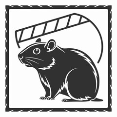 Illustration of a Black Rat with a Trap.