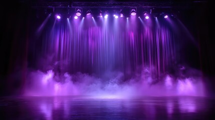 Obraz premium A captivating stage with vibrant pink lights illuminating the curtain, creating an enchanting atmosphere for performances.